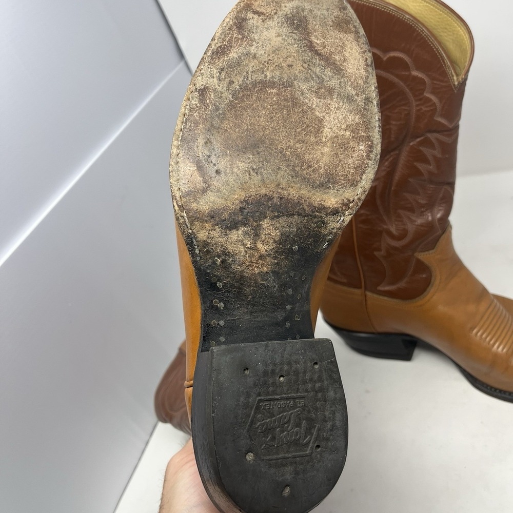 VTG Tony Lama Cowboy Boots Brown Leather Western Mens Size 10.5 D Two Tone 7145 - Picture 4 of 16